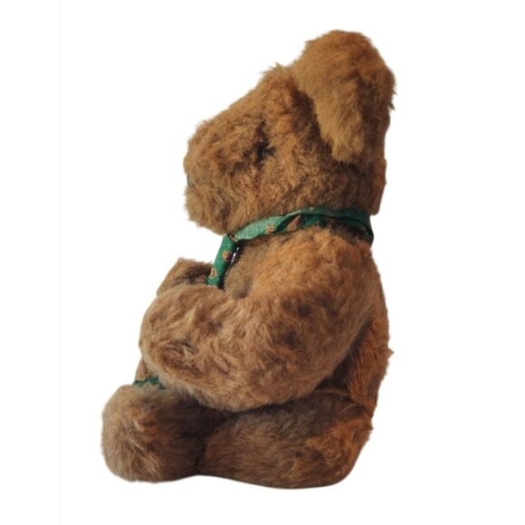 Vintage Brown Teddy Bear With Green Christmas Scarf - Picture 9 of 16